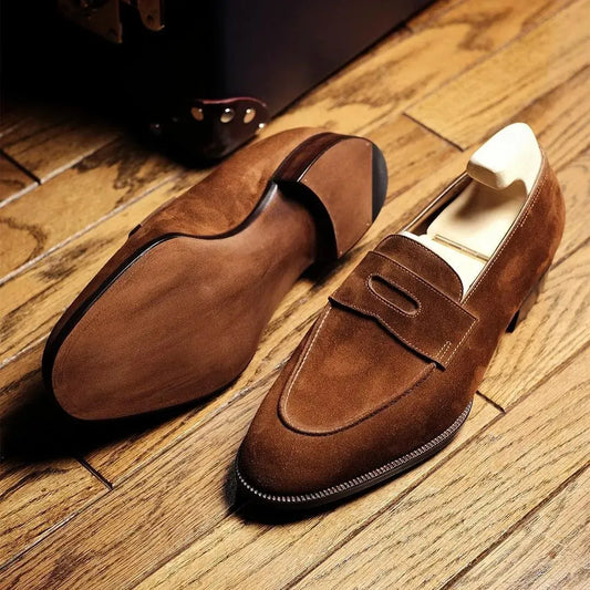 Classic Brown Suede Penny Loafers