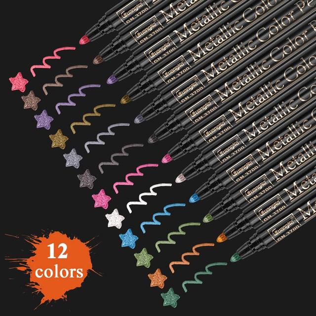 pipicars Metallic Marker Pen Set 12 Colors Metallic Brush Pen