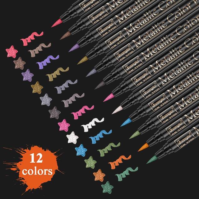 pipicars Metallic Marker Pen Set 12 Colors Metallic Brush Pen